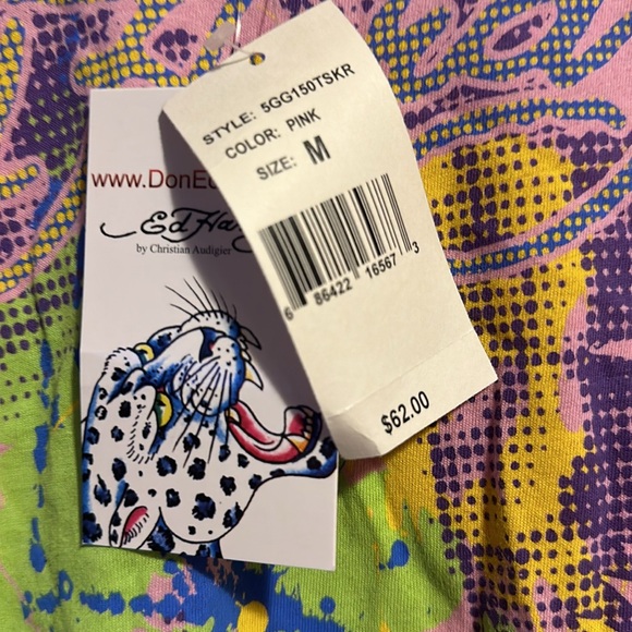 Ed Hardy Kids Sz M NWT $62 Pink Tshirt graffiti skull - Picture 2 of 6